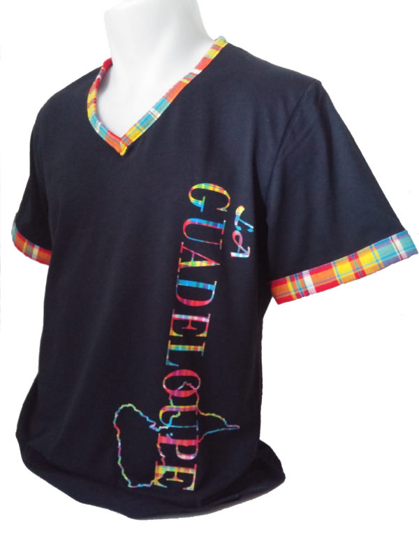 tee-shirt- noir-col-v-encolure-madras-flex-guadeloupe-cb-developpement